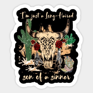 I'm Just A Long Haired Son Of A Sinner Bull with Flowers Shine Sticker